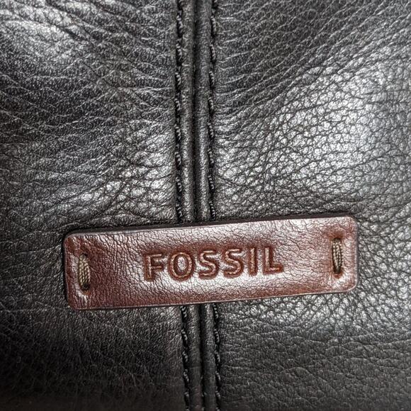 Fossil Black Gold Leather Zip Top Crossbody Bag - Picture 10 of 12